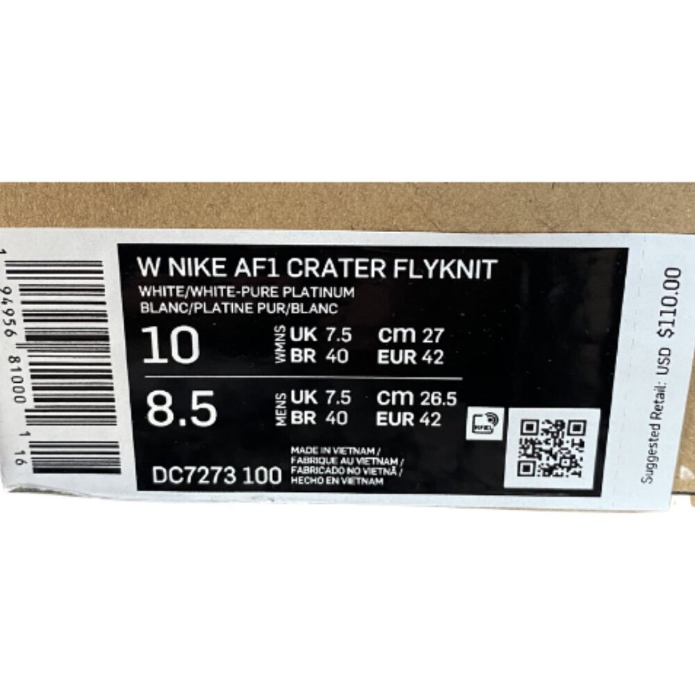 Nike Air Force 1 Crater Flyknit Pure Platinum DC7273-100 Women Sz 10 - Picture 6 of 6